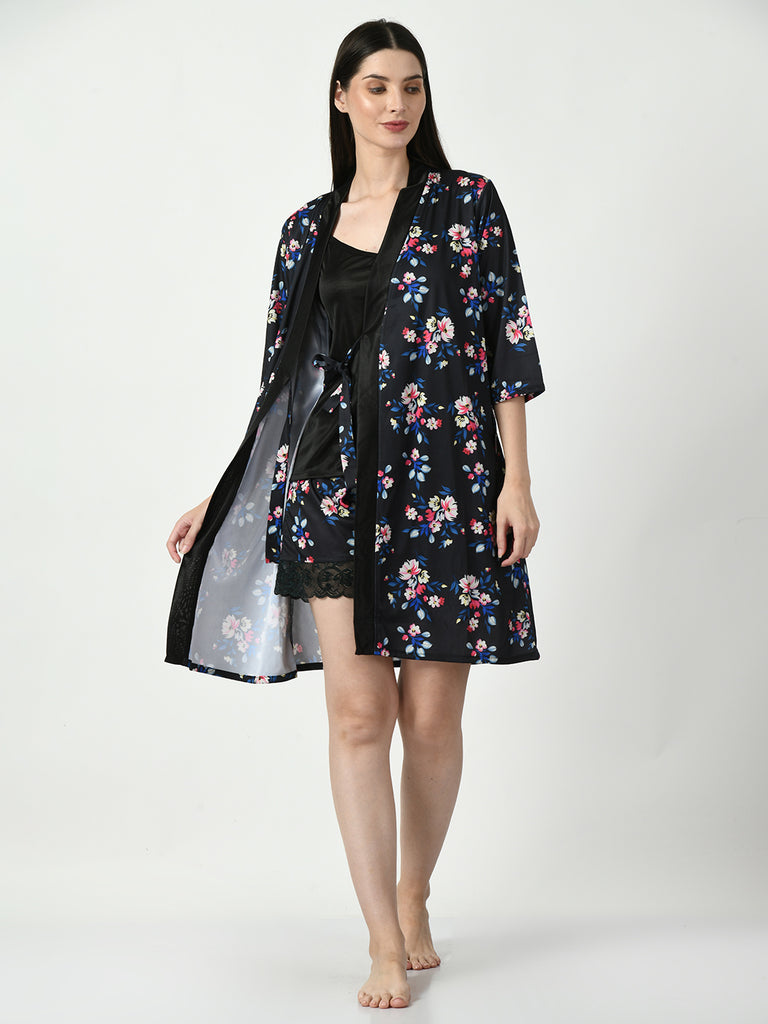 Women's Satin Black Nightdress