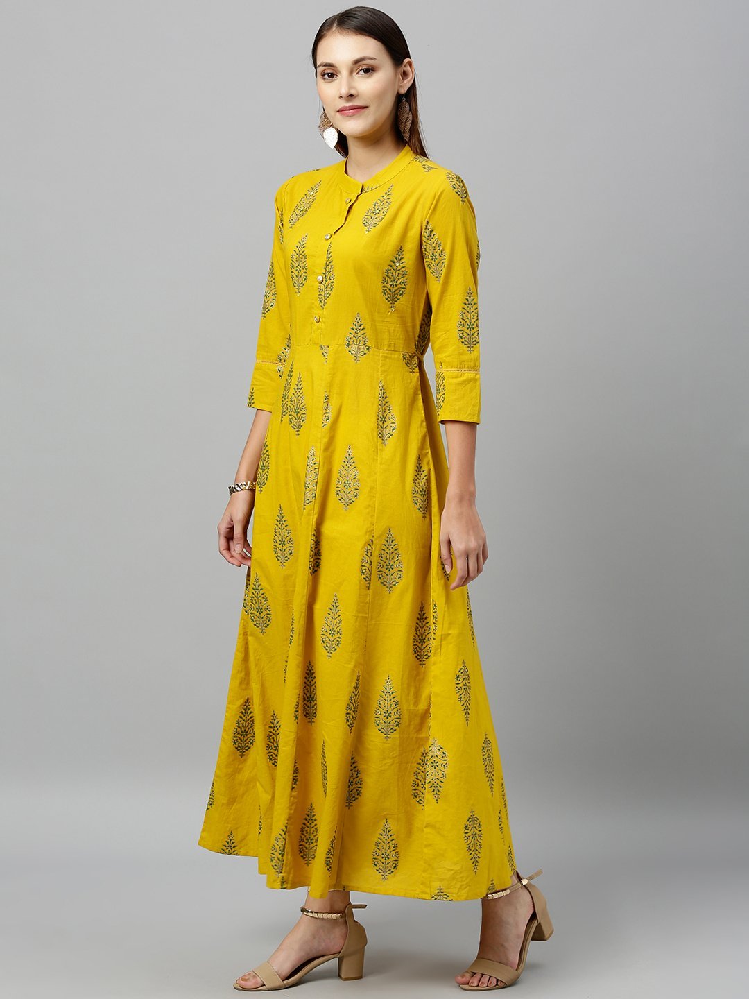 Women's Mustard Yellow Cotton Anarkali Kurta by Kip