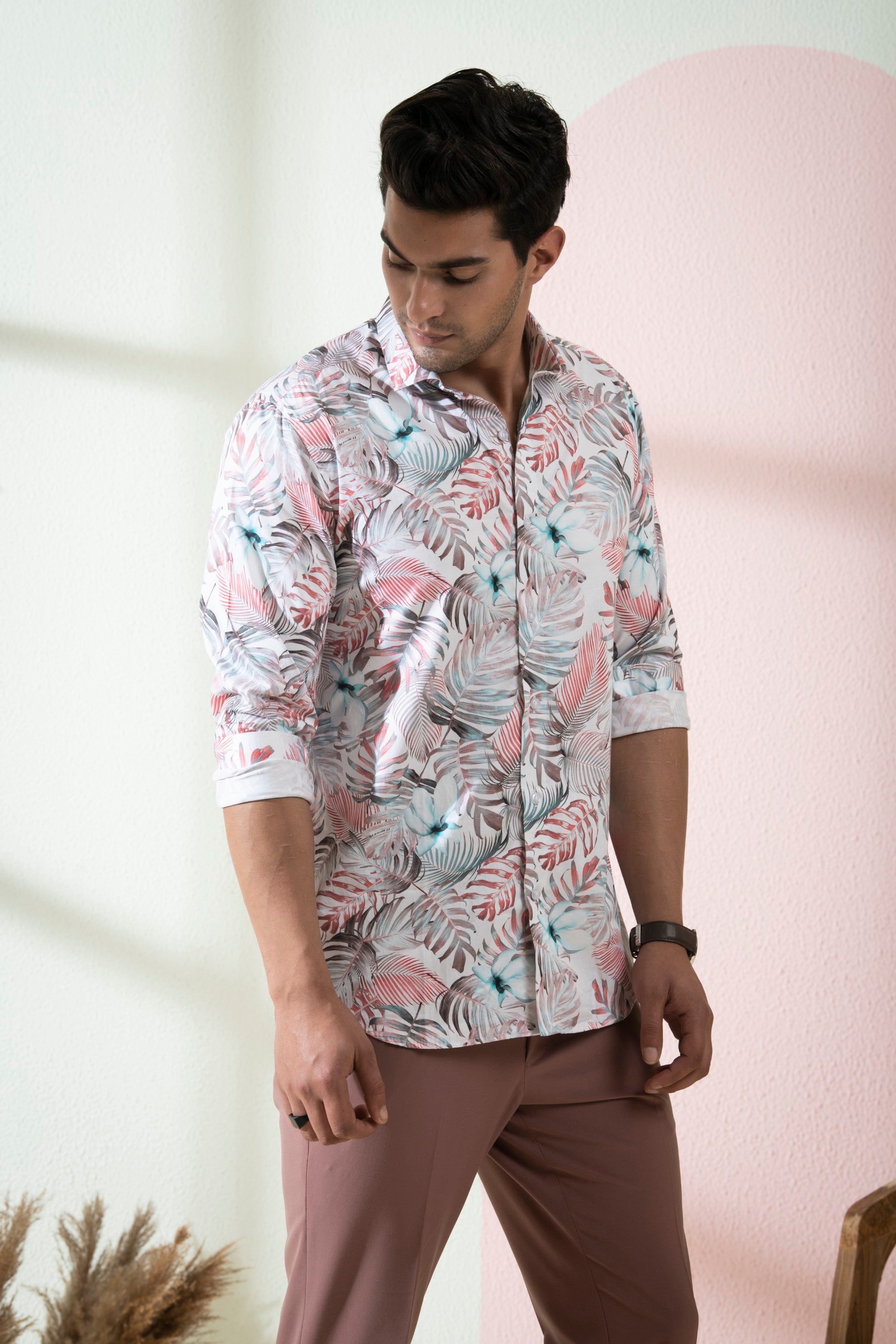 Men's White Color Tropical Full Sleeves Shirt - Hilo Design
