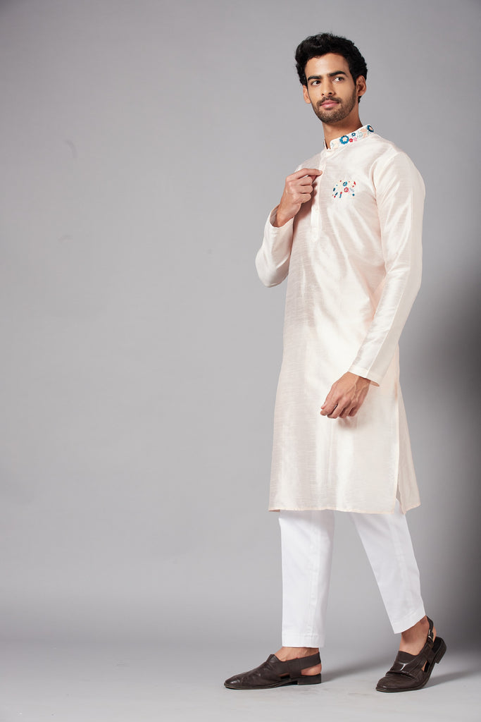 Men's Cream Color Gajanan Basik Kurta Cotton