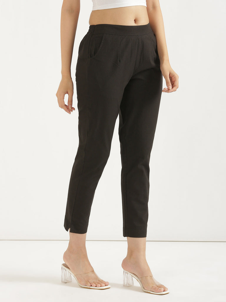 Women's 100% Cotton Everyday Wear Cotton Black Trouser