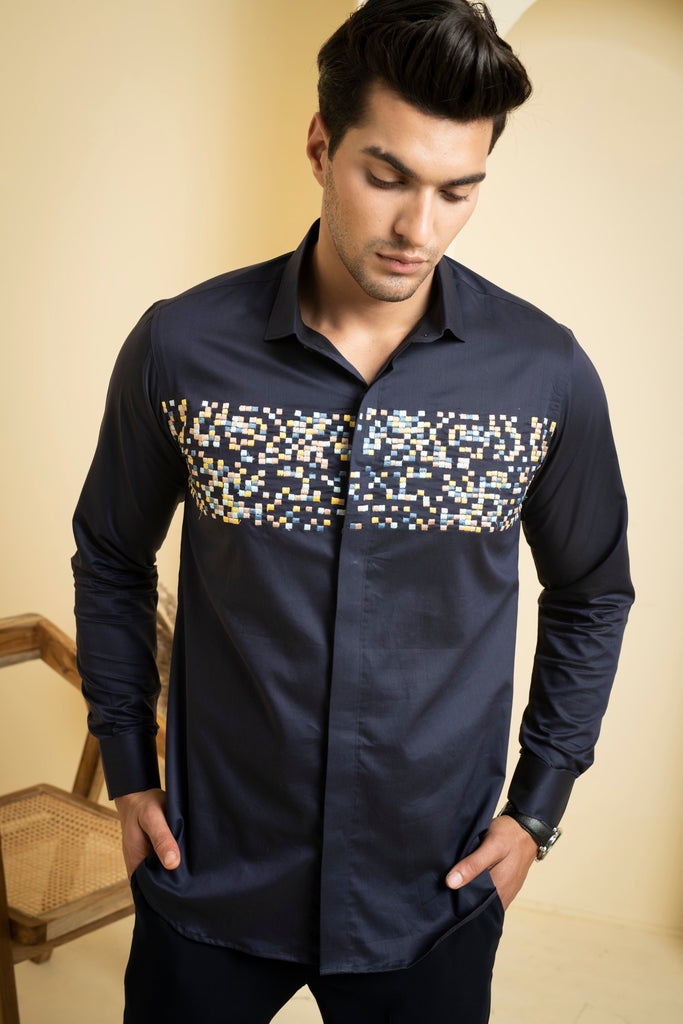 Men's Navy Blue Color Mont Full Sleeves Shirt