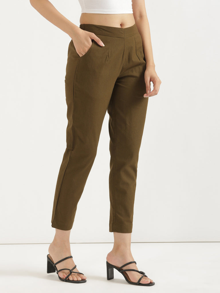 Women's 100% Cotton Everyday Wear Cotton Cht Green Trouser