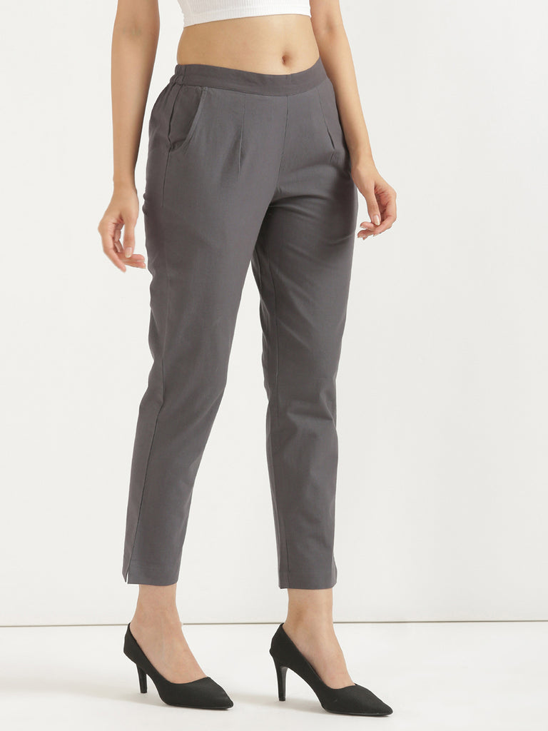 Women's 100% Cotton Everyday Wear Cotton Grey Trouser