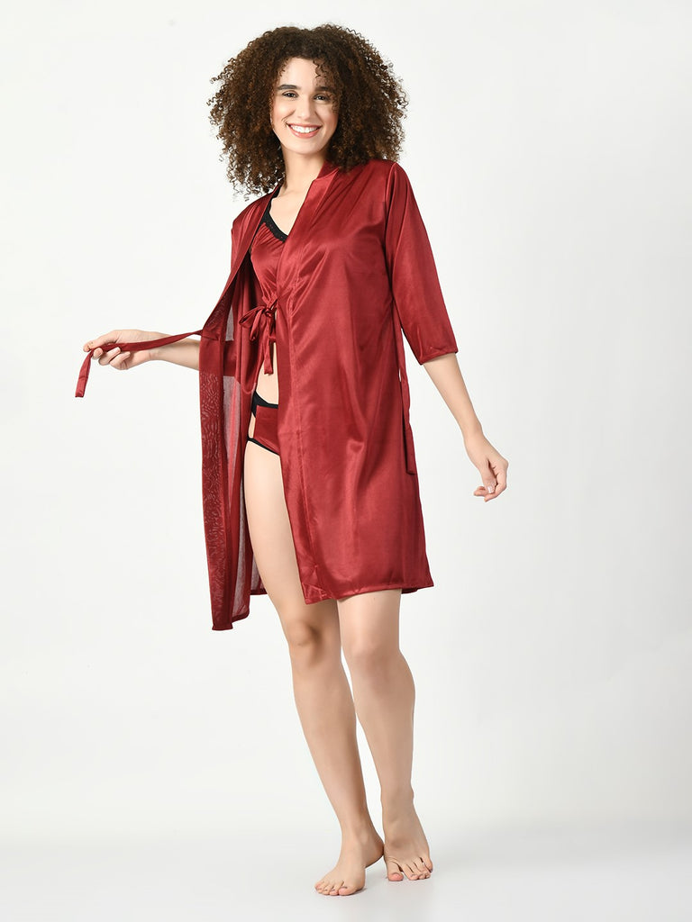 Women's Satin Maroon Nightdress