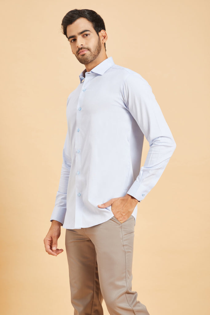 Men's Sky Blue Color Skii Collar Shirt Full Sleeves Casual Shirt
