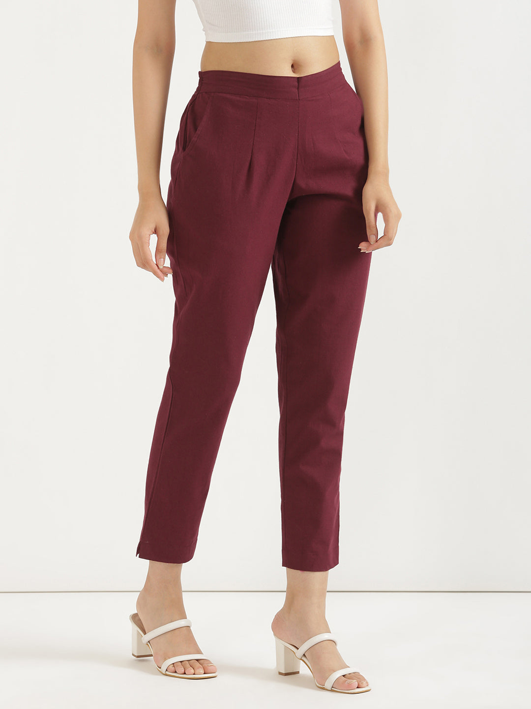 Women's 100% Cotton Everyday Wear Cotton Maroon Trouser