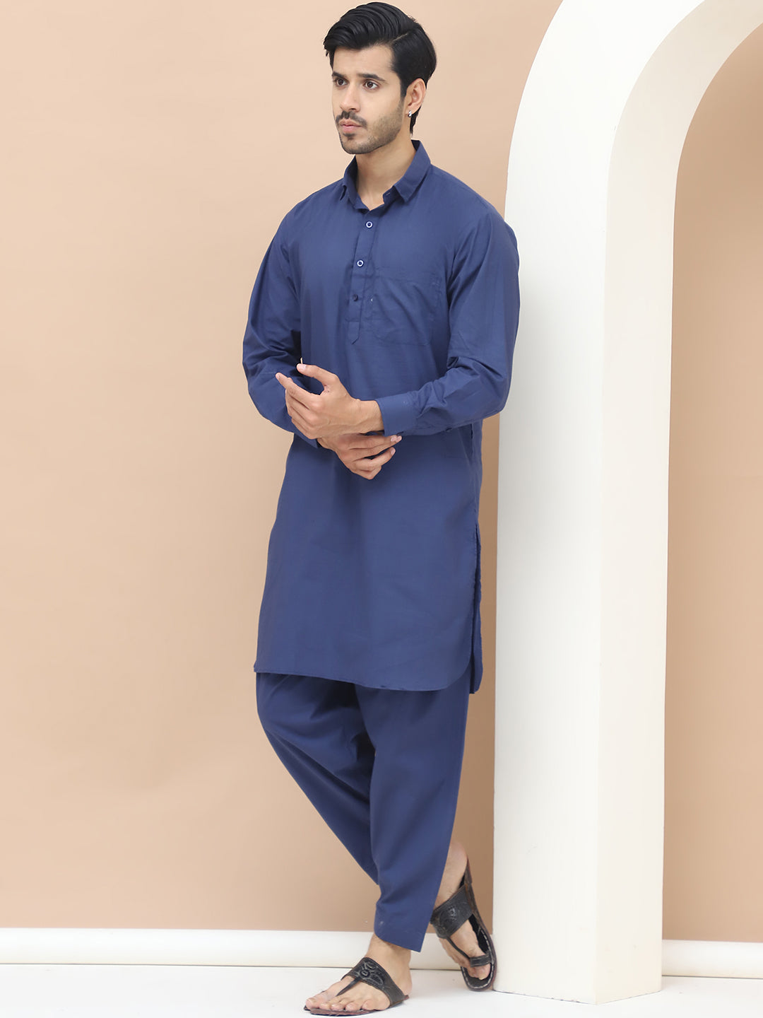 Men's  Blue Cotton Solid Kurta Set - Grage