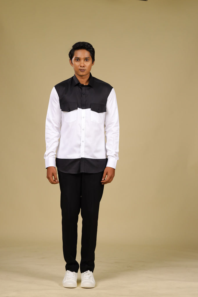 Men's Black & White Color Blant Croma Shirt Full Sleeves Casual Shirt