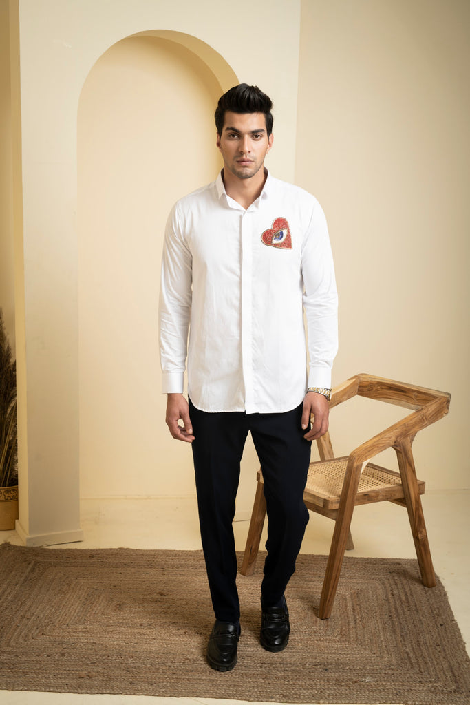 Men's White Color Redert Full Sleeves Shirt
