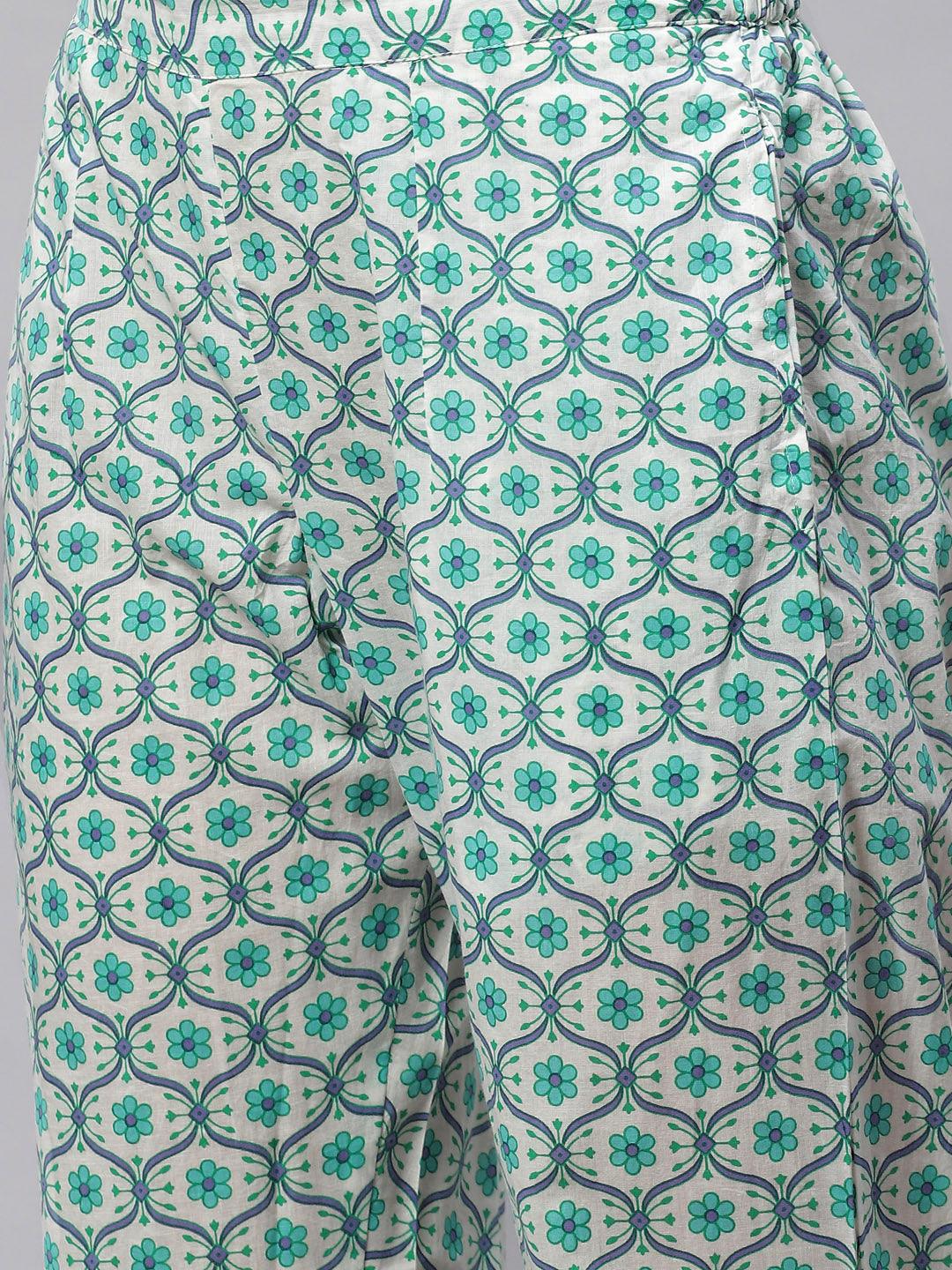 Women's Sea green Cotton kurta Pant set with Dupatta - Taantav