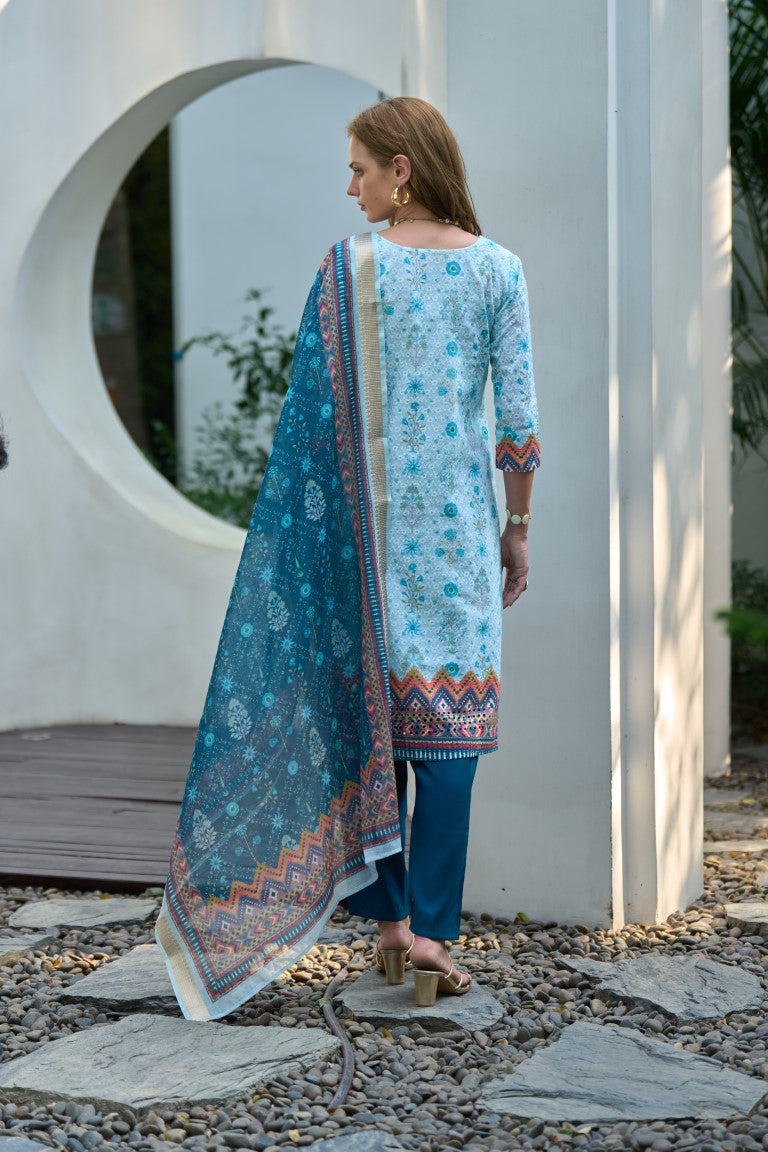 Women's Sky Cotton Chikankari Kurta Set