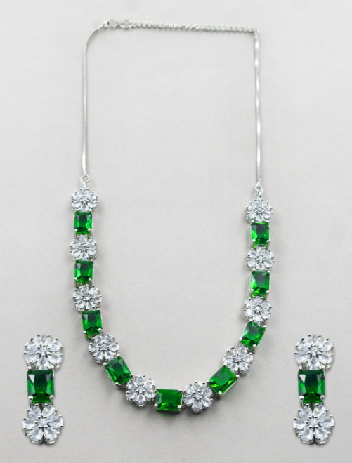 Women's Minimalist American Diamond Necklace Set with Push-Back Earrings