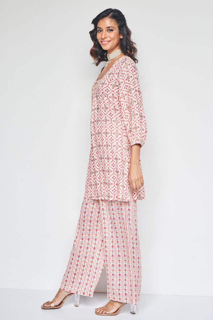 Women's Floral Printed Knee Length V Neck Co-ords Set