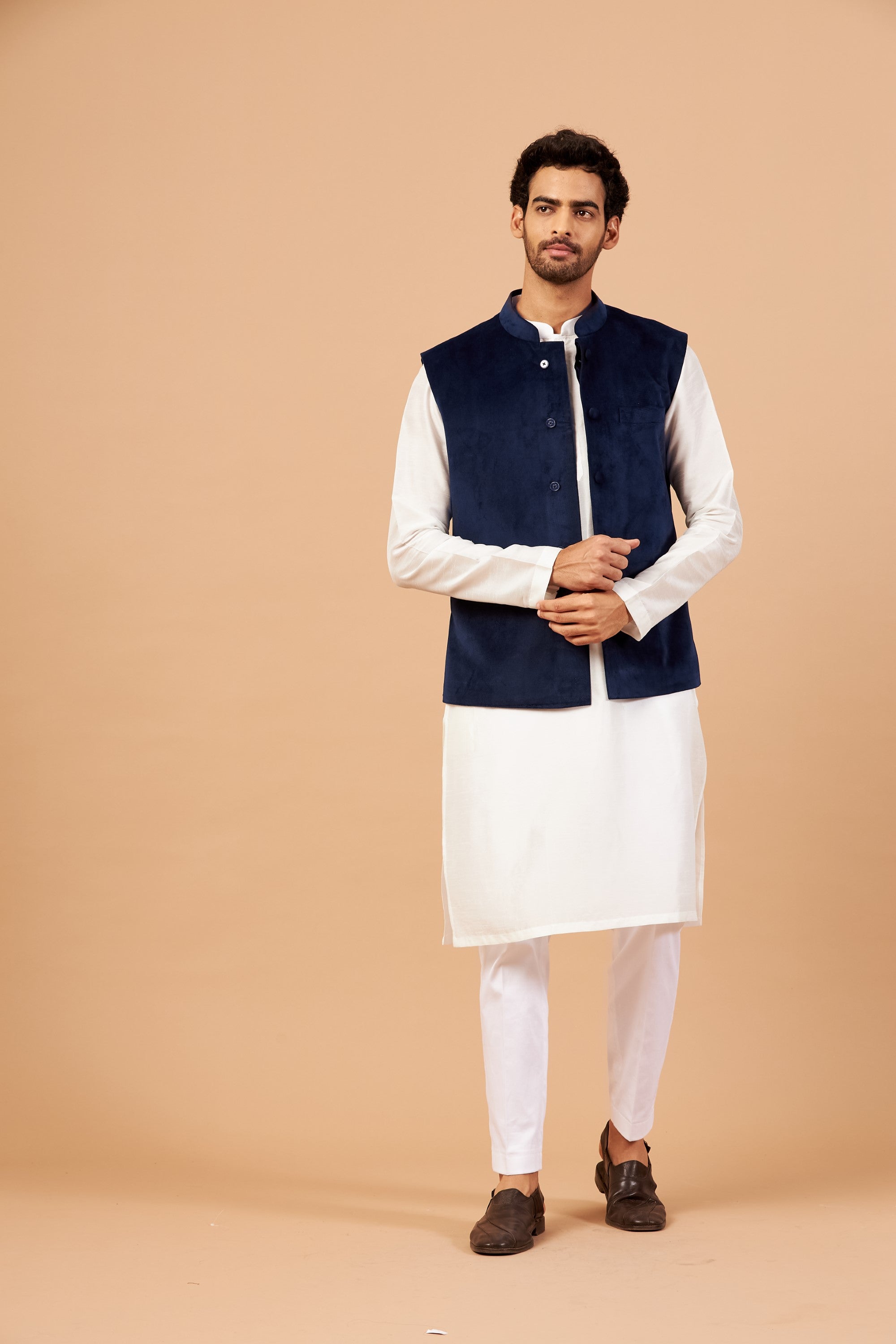 Men's Blue Color Nehru Jacket With Kurta Pant Set - Hilo Design