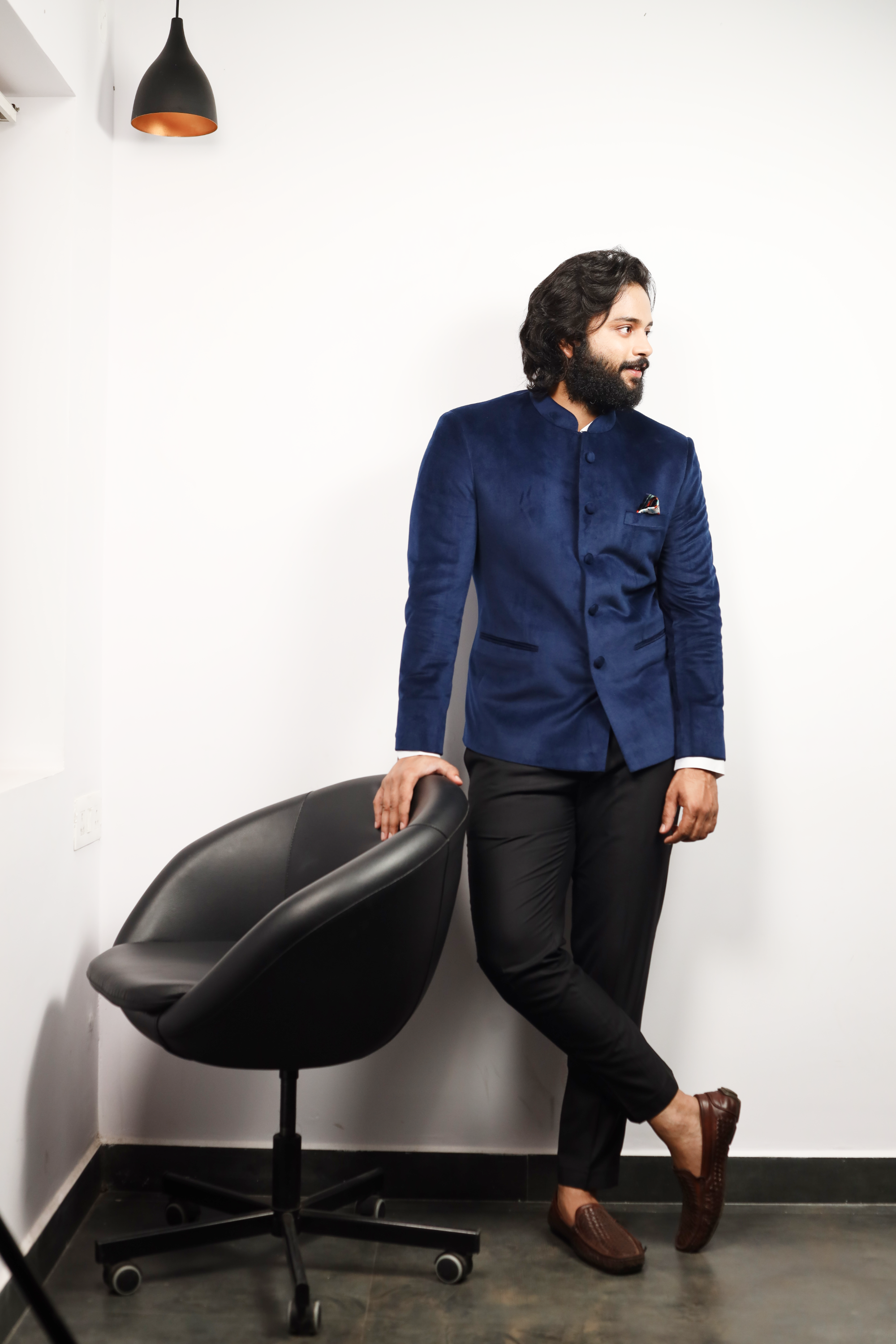 Men's Blue Color Bandhgala Suit - Hilo Design