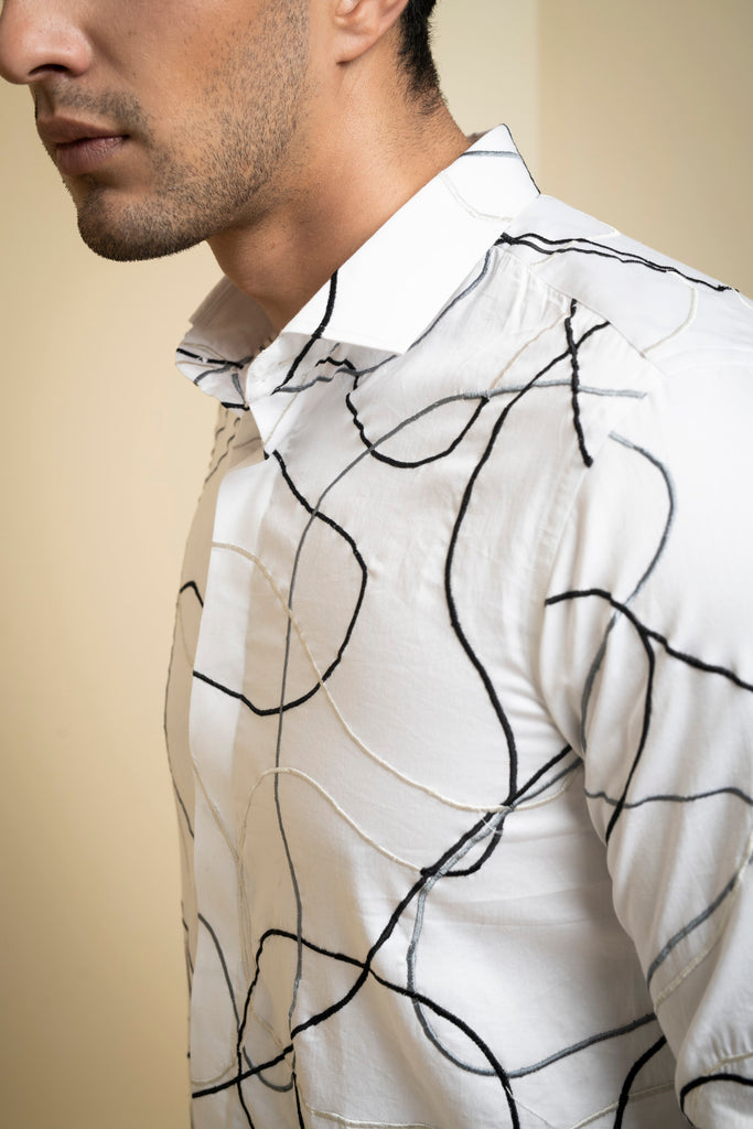 Men's White Color Seiche Designer Abstract White Shirt Full Sleeves Casual Shirt