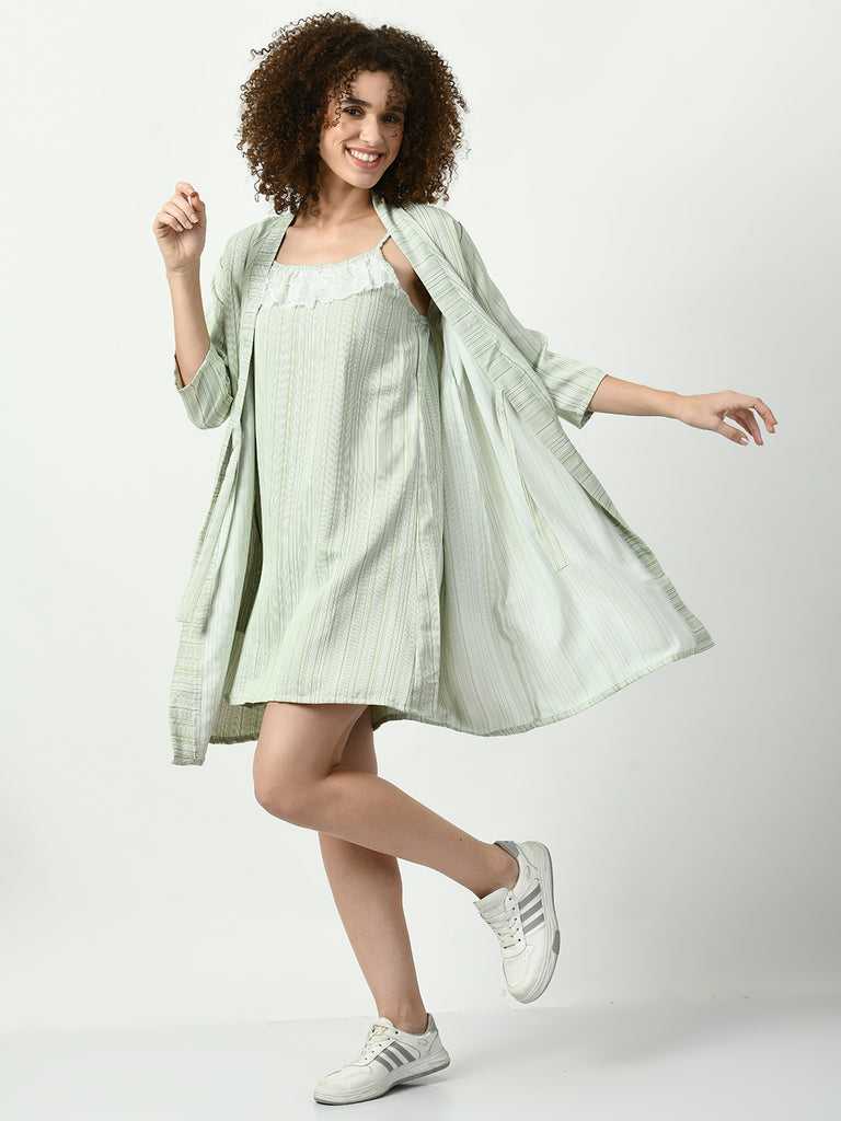 Women's Viscose Rayon Green Nightdress