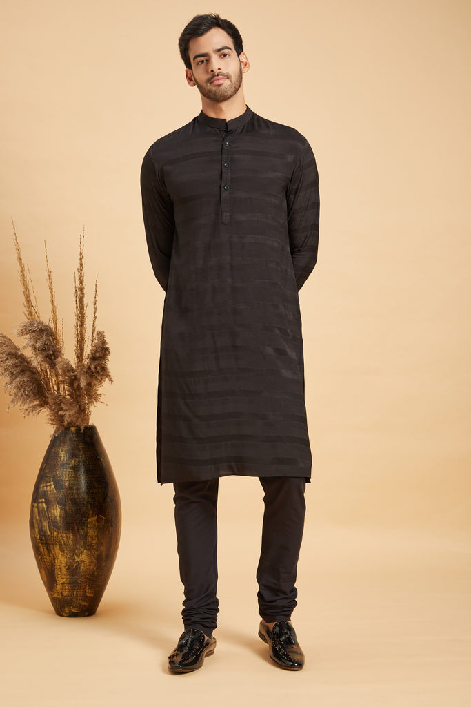 Men's Black Color Stygian Basik Kurta Jacquard