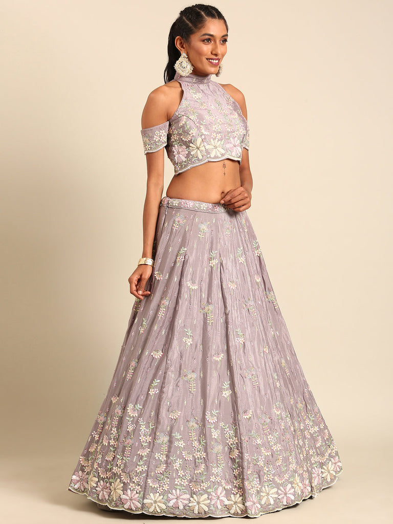 Women 's Mauve Georgette Sequins with heavy Zarkan embroidery Ready to Wear Lehenga choli & Dupatta