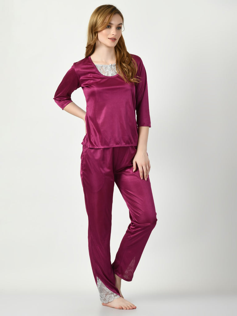 Women's Satin Magenta Nightdress