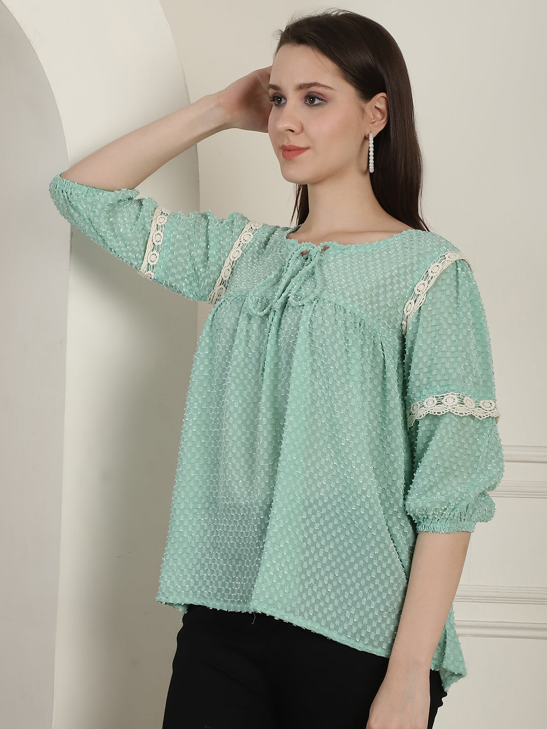 Women's Green Peplum Women's Top - Taantav