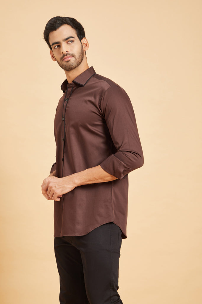 Men's Brown Color Brunette Pattern Shirt Full Sleeves Casual Shirt