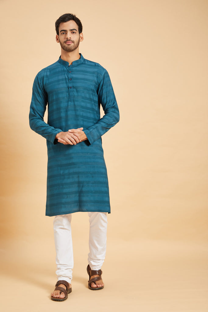 Men's Blue Color Roise Basik Kurta Jacquard