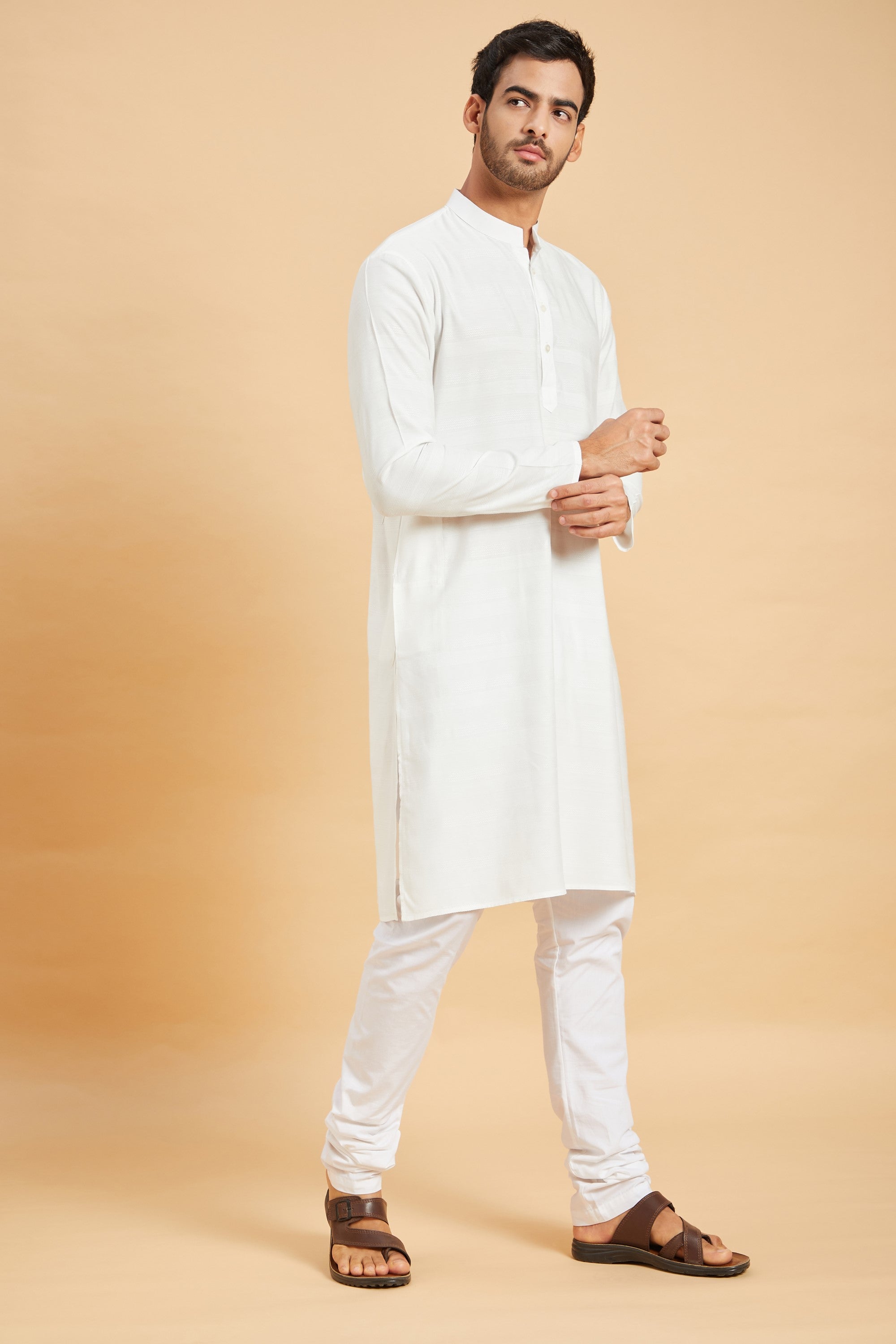 Men's White Color Whey Basik Kurta Jacquard - Hilo Design
