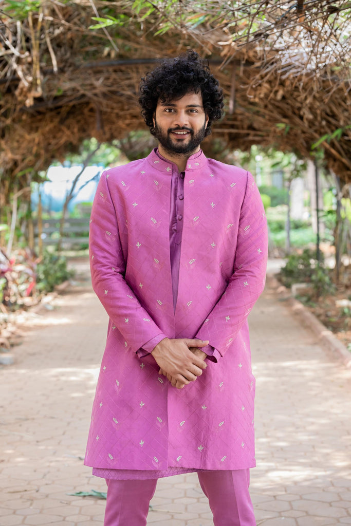 Men's Purple Color Indo-Western Suit Set