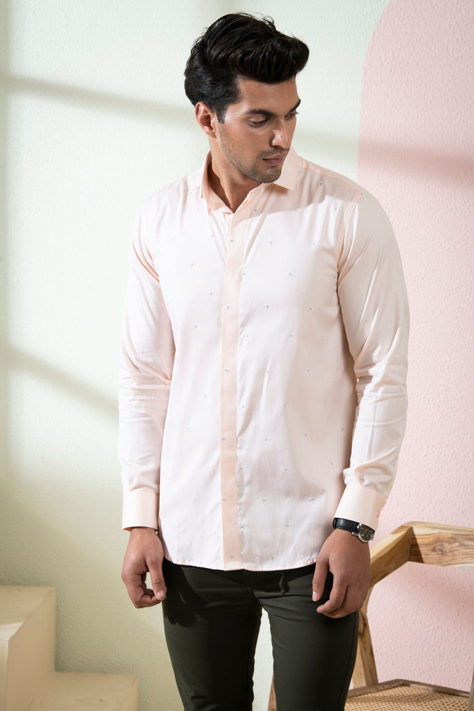Men's Peach Color Stamo Full Sleeves Shirt