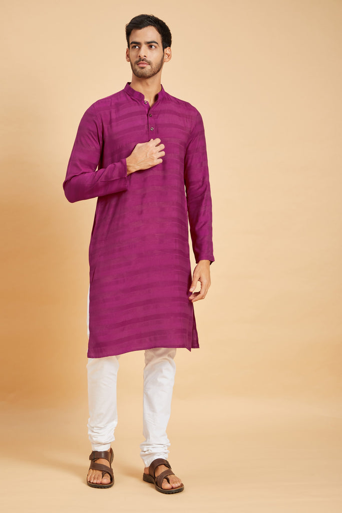 Men's Red Color Rimso Basik Kurta Jacquard