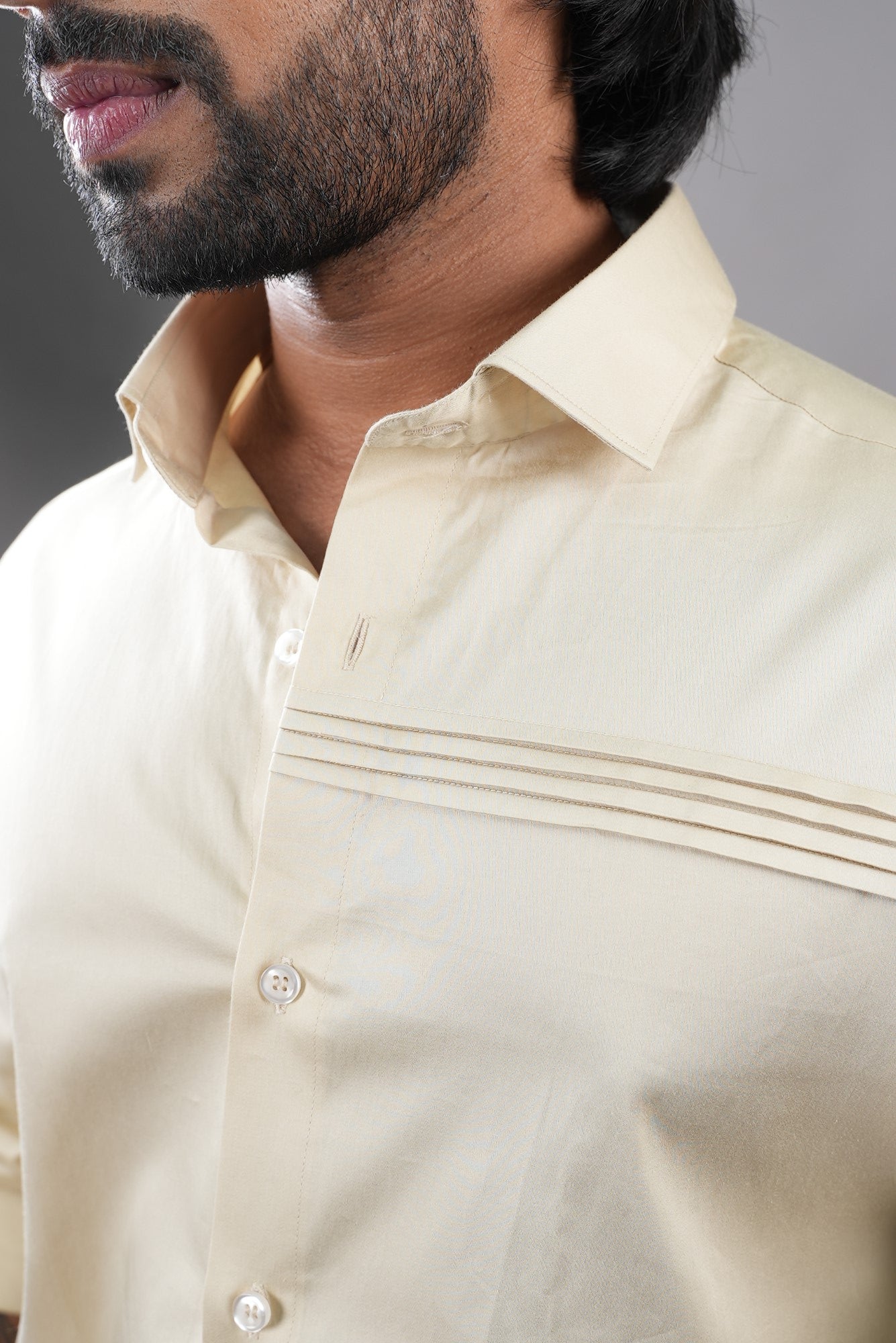 Men's Biege Color Crema Pintuck Shirt Full Sleeves Casual Shirt - Hilo Design