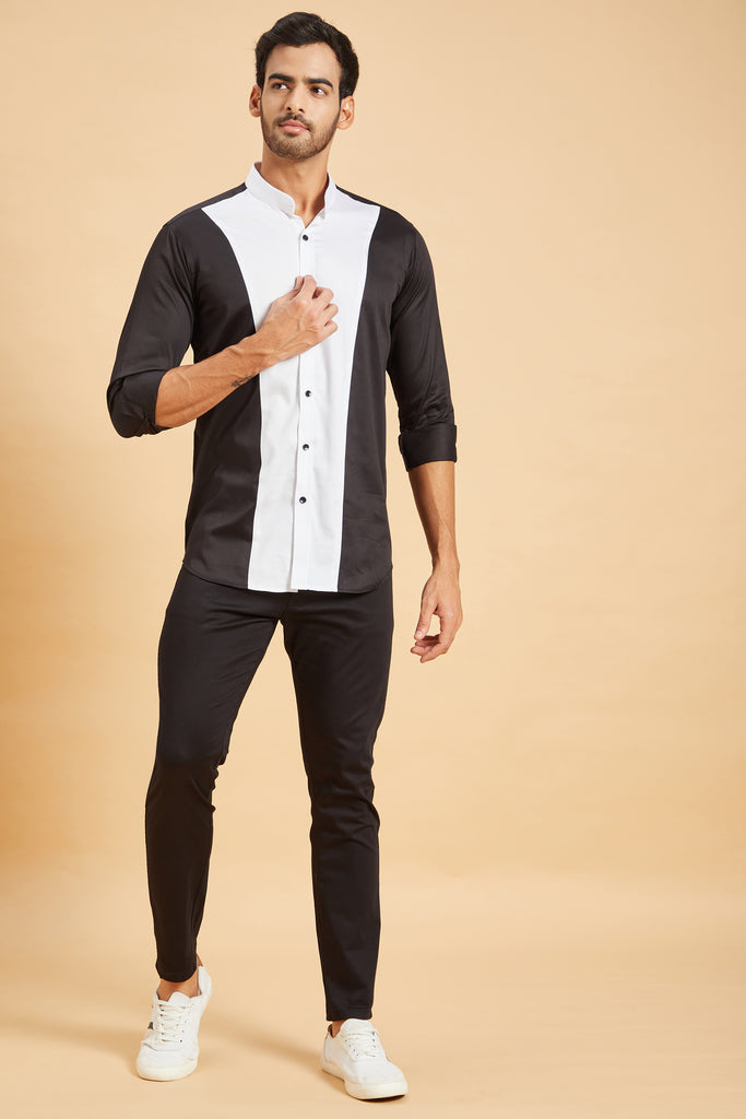 Men's Black & White Color Clear Cut Pattern Shirt Full Sleeves Casual Shirt