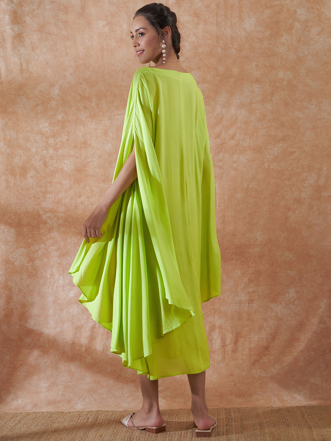 Women's Lime Green Rayon Cowel Style Kaftan - InWeave