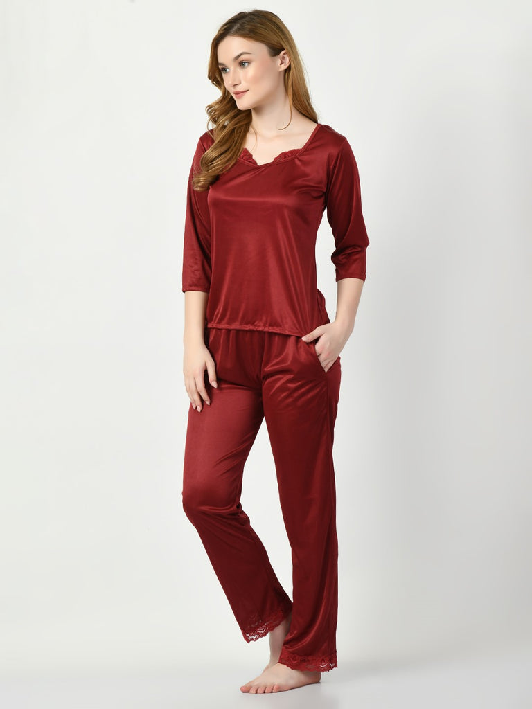 Women's Satin Maroon Nightdress