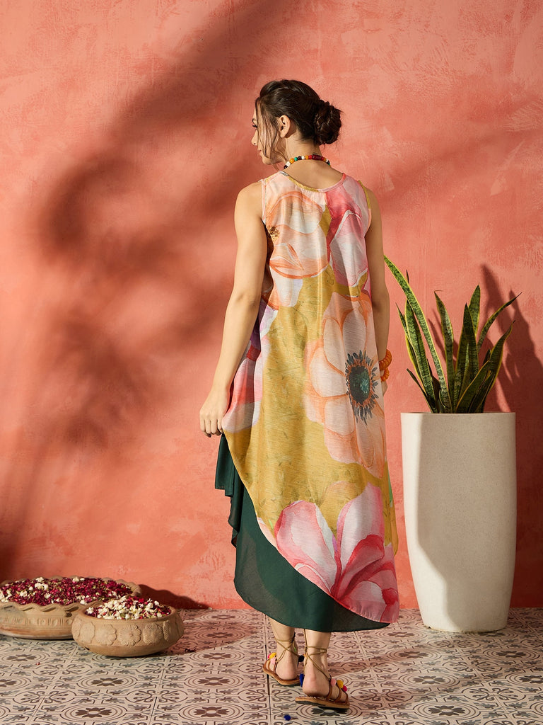 Women's Lemon Yellow Floral Asymmetrical Dress