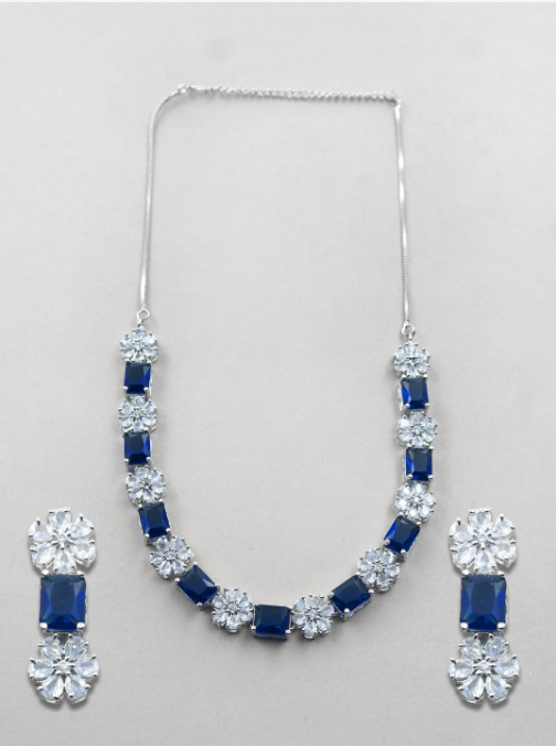 Women's Minimalist American Diamond Necklace Set with Push-Back Earrings