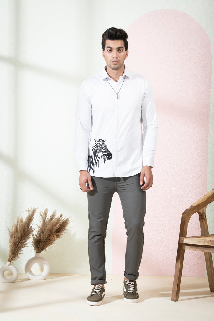 Men's White Color Stan Full Sleeves Shirt
