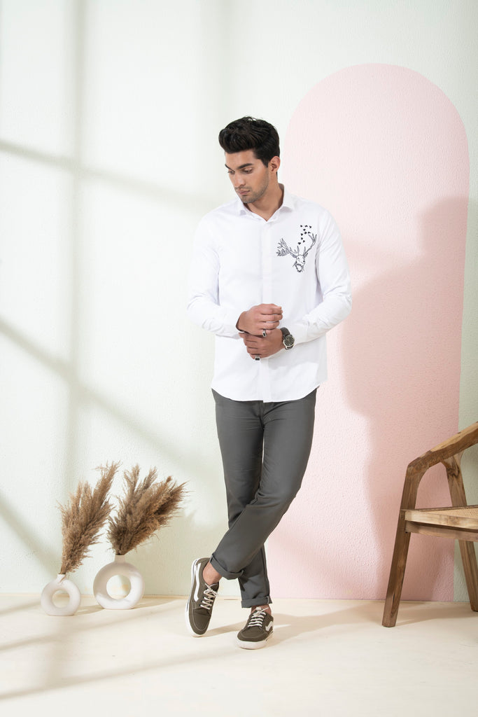 Men's White Color Bianco Reindeer Shirt Full Sleeves Casual Shirt