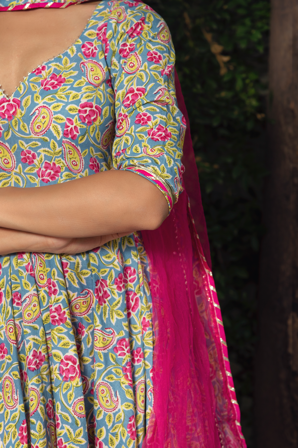 Women Multicolor Cotton Anarkali Kurta with Pant