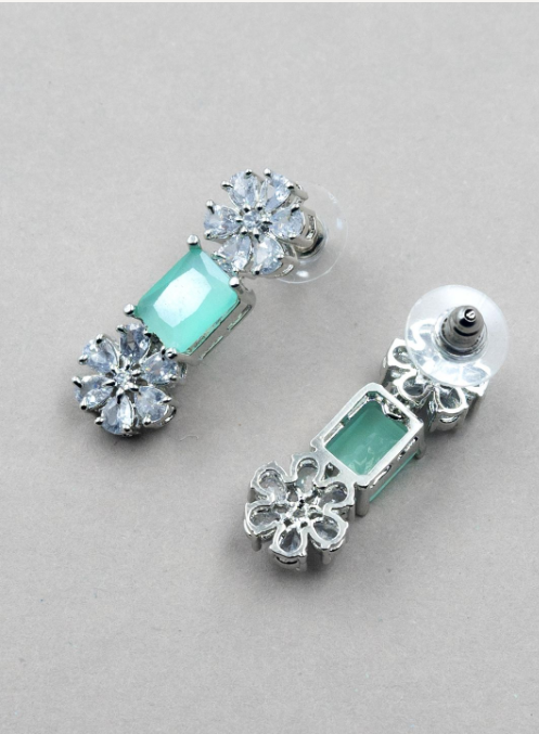 Women's Minimalist American Diamond Necklace Set with Push-Back Earrings - StileAdda