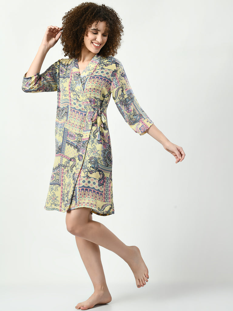 Women's Viscose Rayon Yellow Nightdress