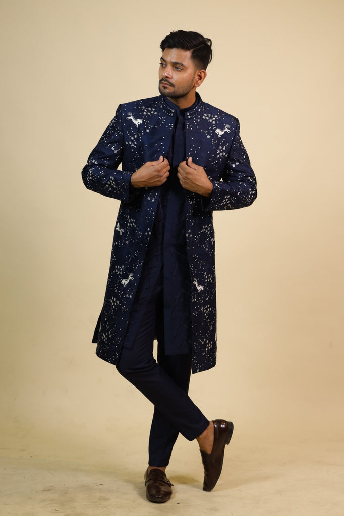 Men's Blue Color Indo-Western Suit