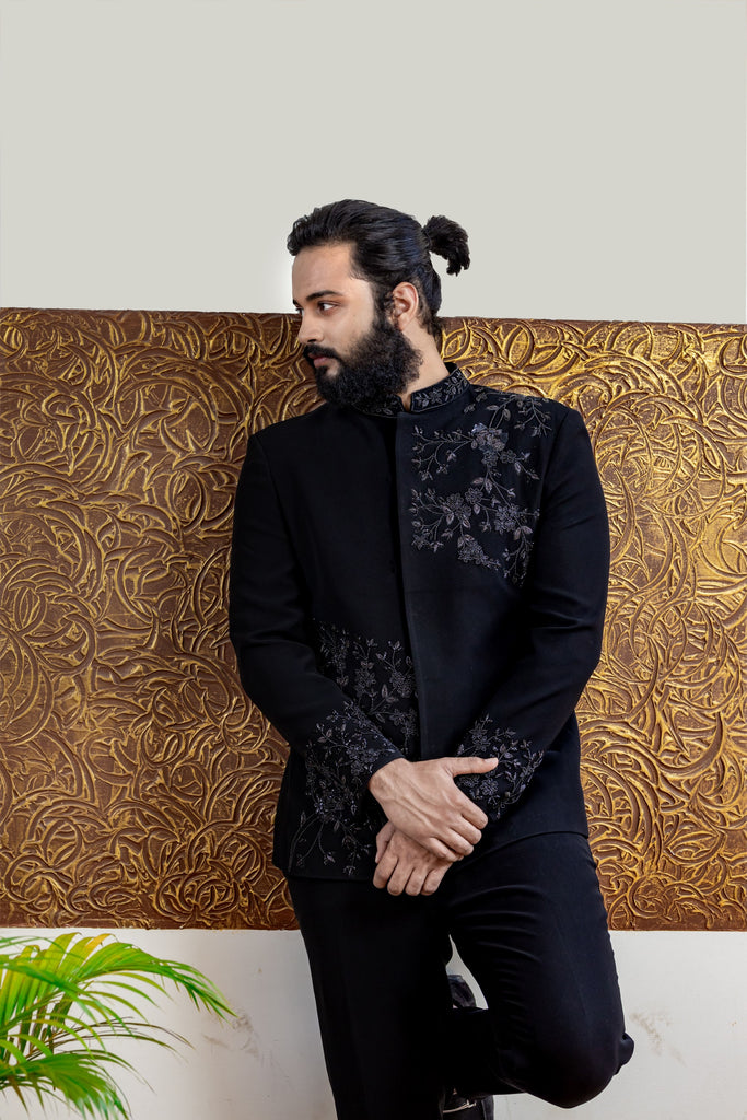 Men's Black Color Bandhgala Suit