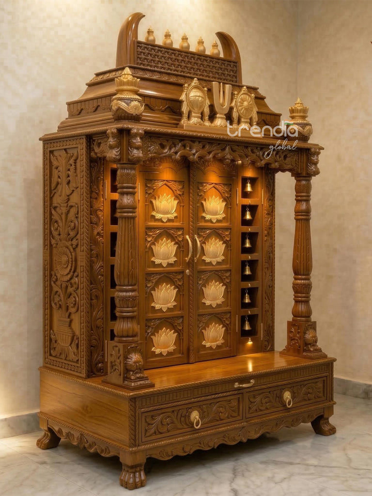 Grand Double Door Solid Teak Wood Temple