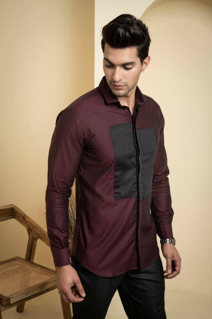 Men's Burgundy Color Maroono Full Sleeves Shirt