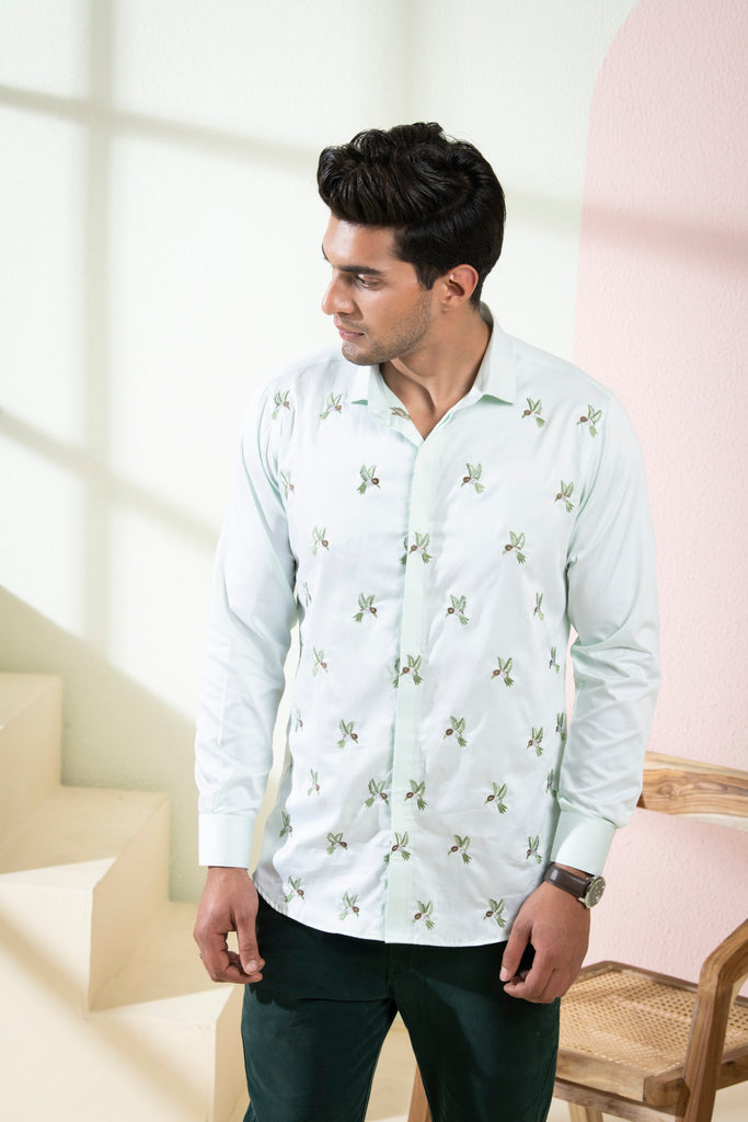 Men's Light Green Color Birdie Full Sleeves Shirt