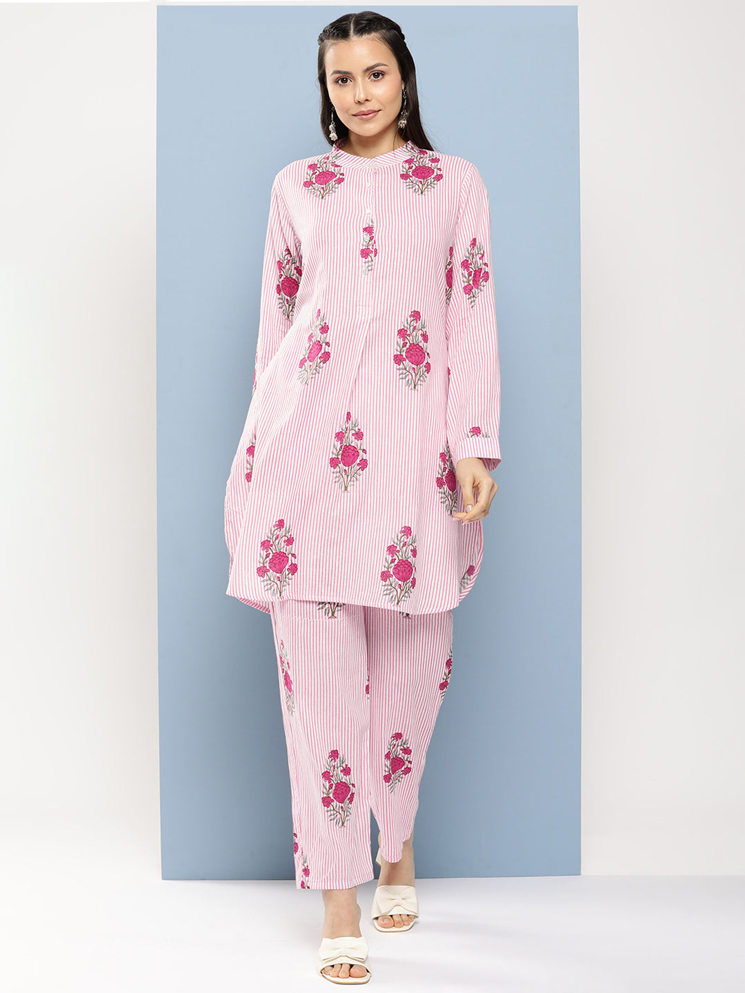 Women's Pink Floral Print Tunic Set - Bhama Couture