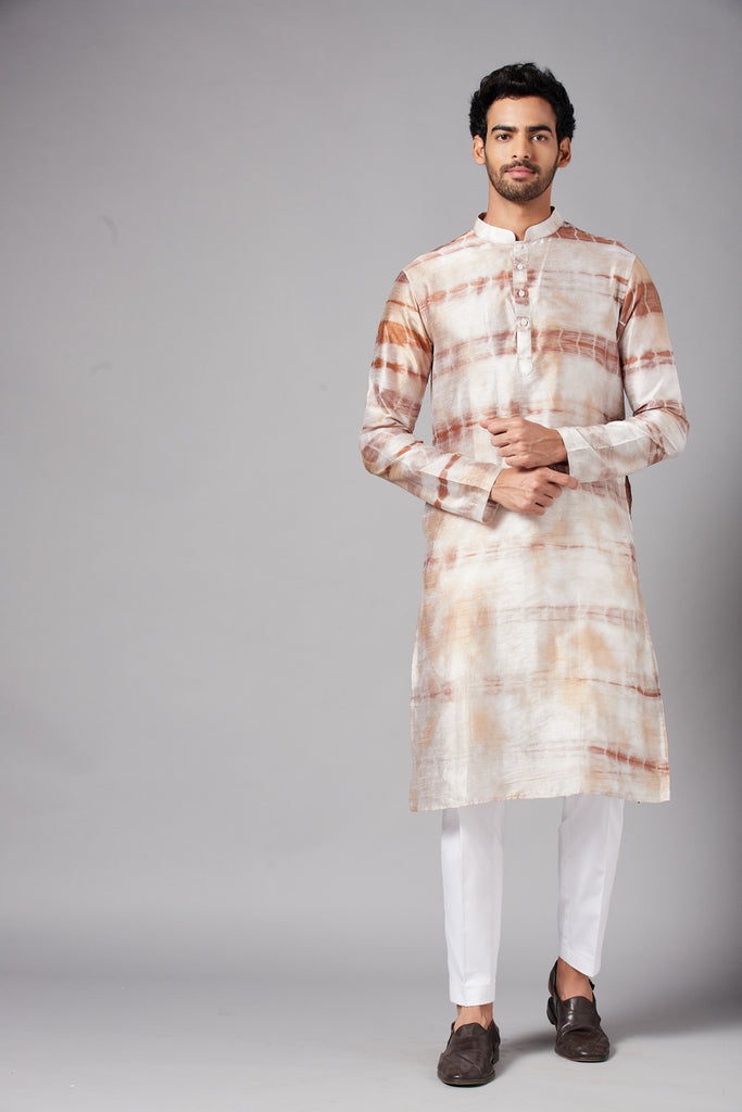 Men's Brown Color Tie & Die Kurta Silk